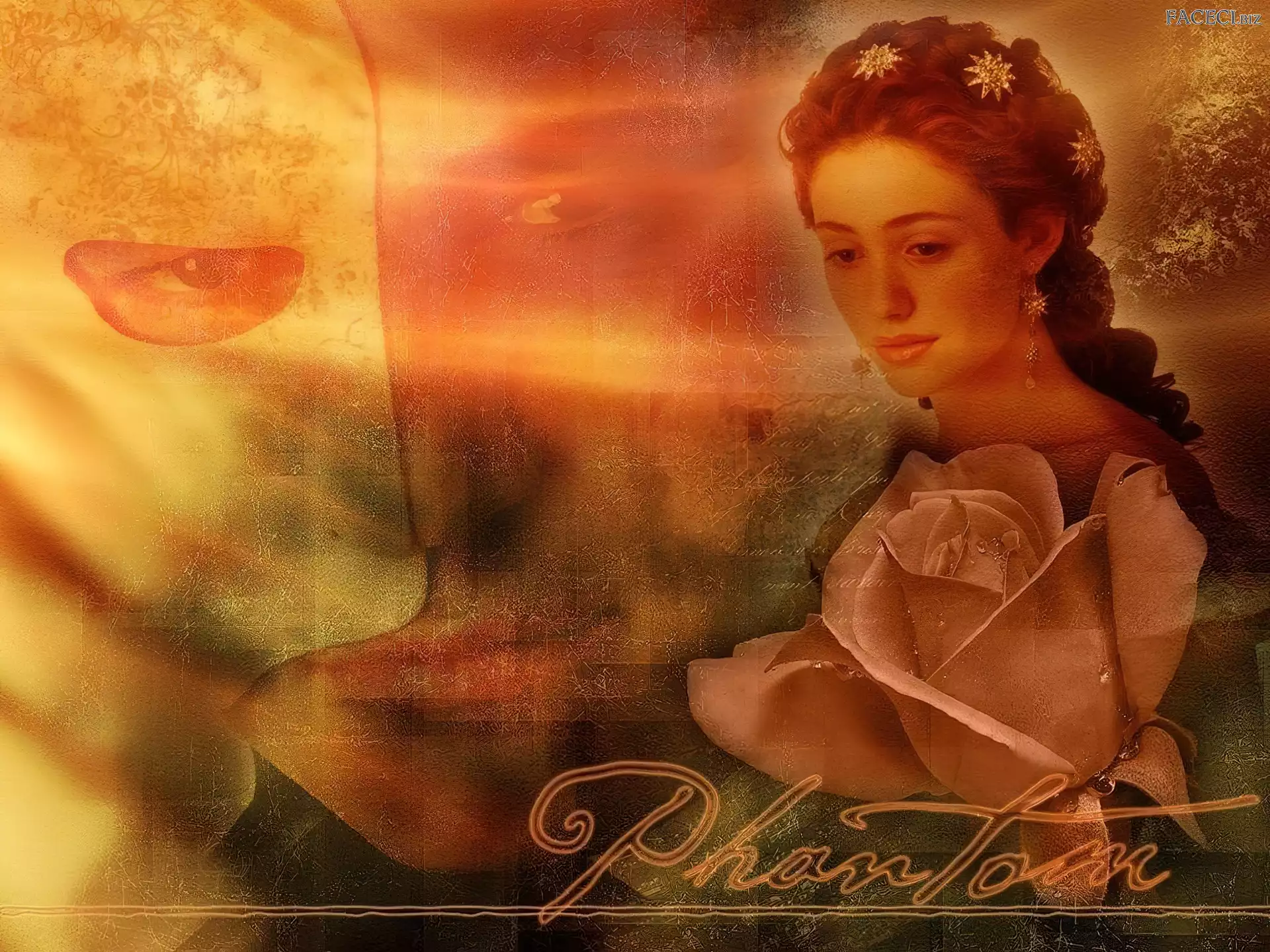 róża, maska, Emmy Rossum, Phantom Of The Opera, Gerard Butler