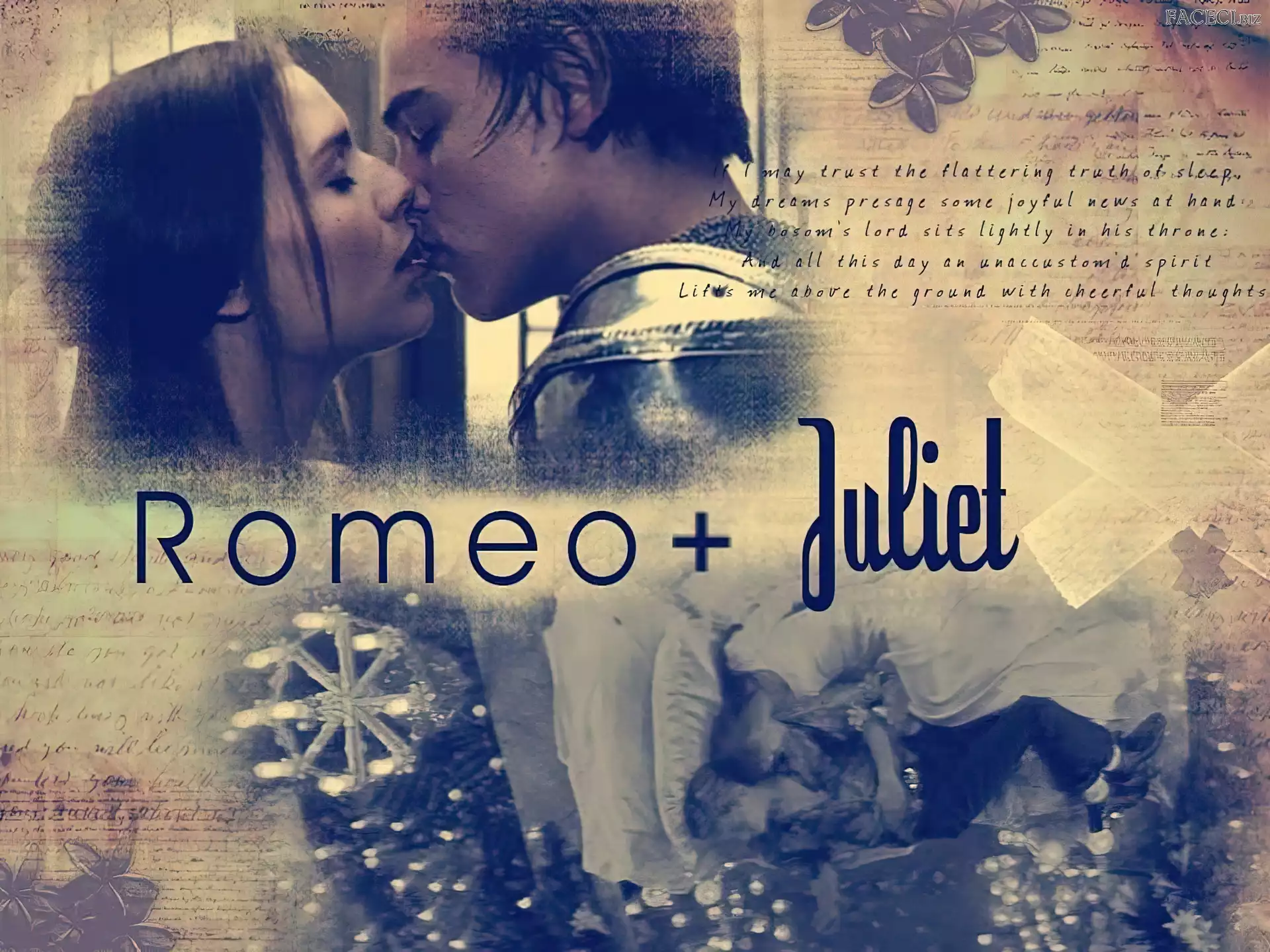 napisy, pocałunek, Leonardo DiCaprio, Romeo And Juliet, Claire Danes