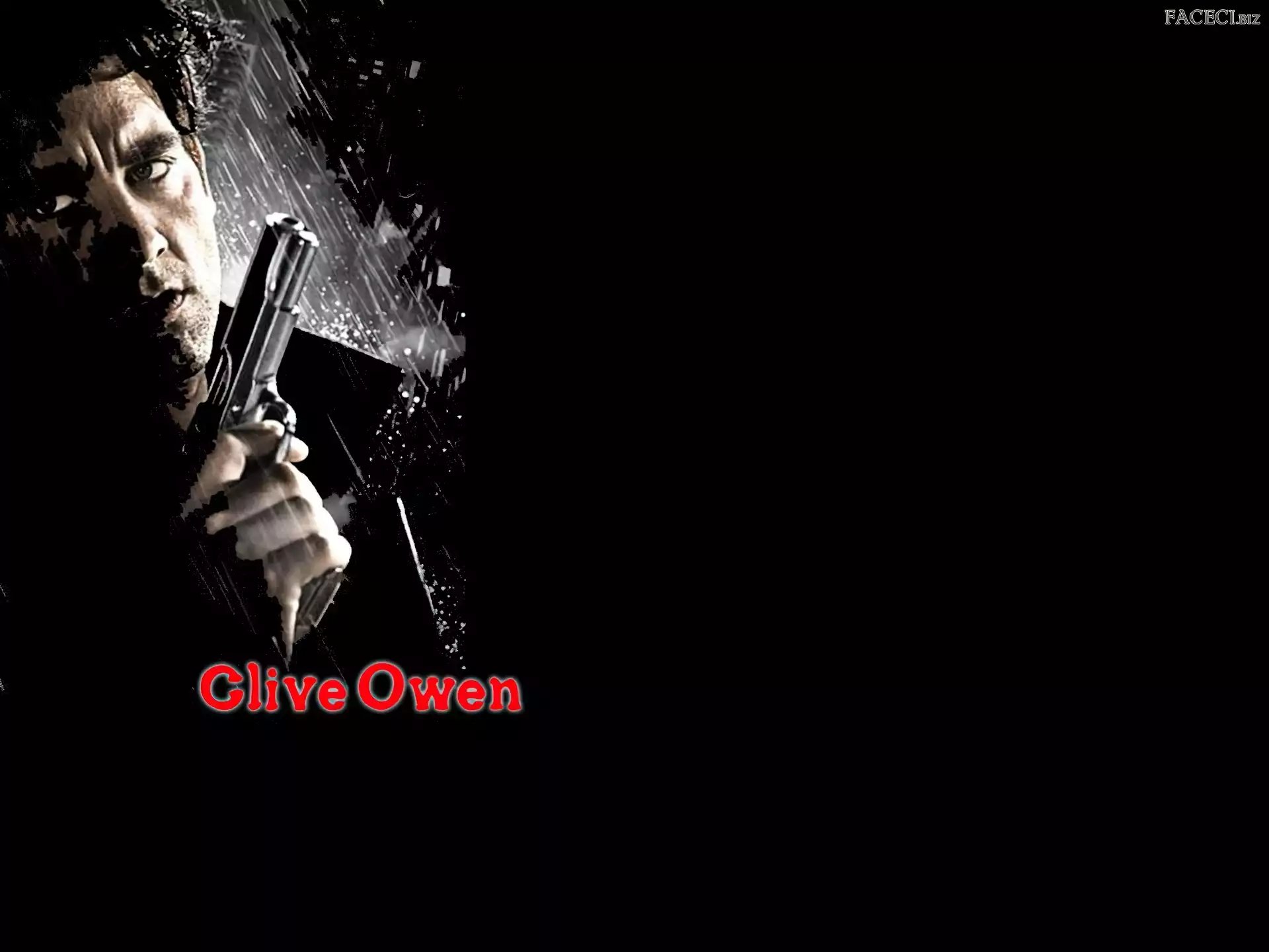 deszcz, Clive Owen, pistolet