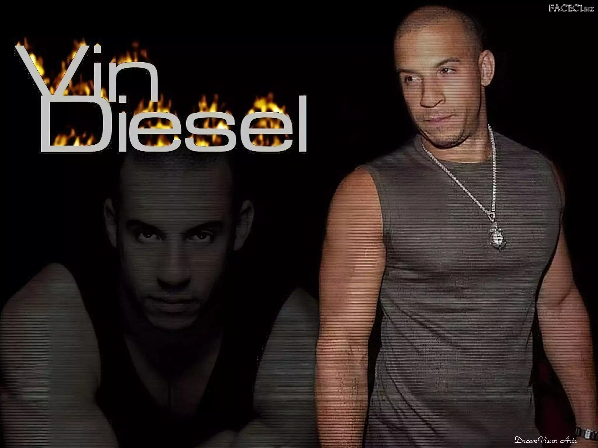 łańcuszek, Vin Diesel, szara koszulka