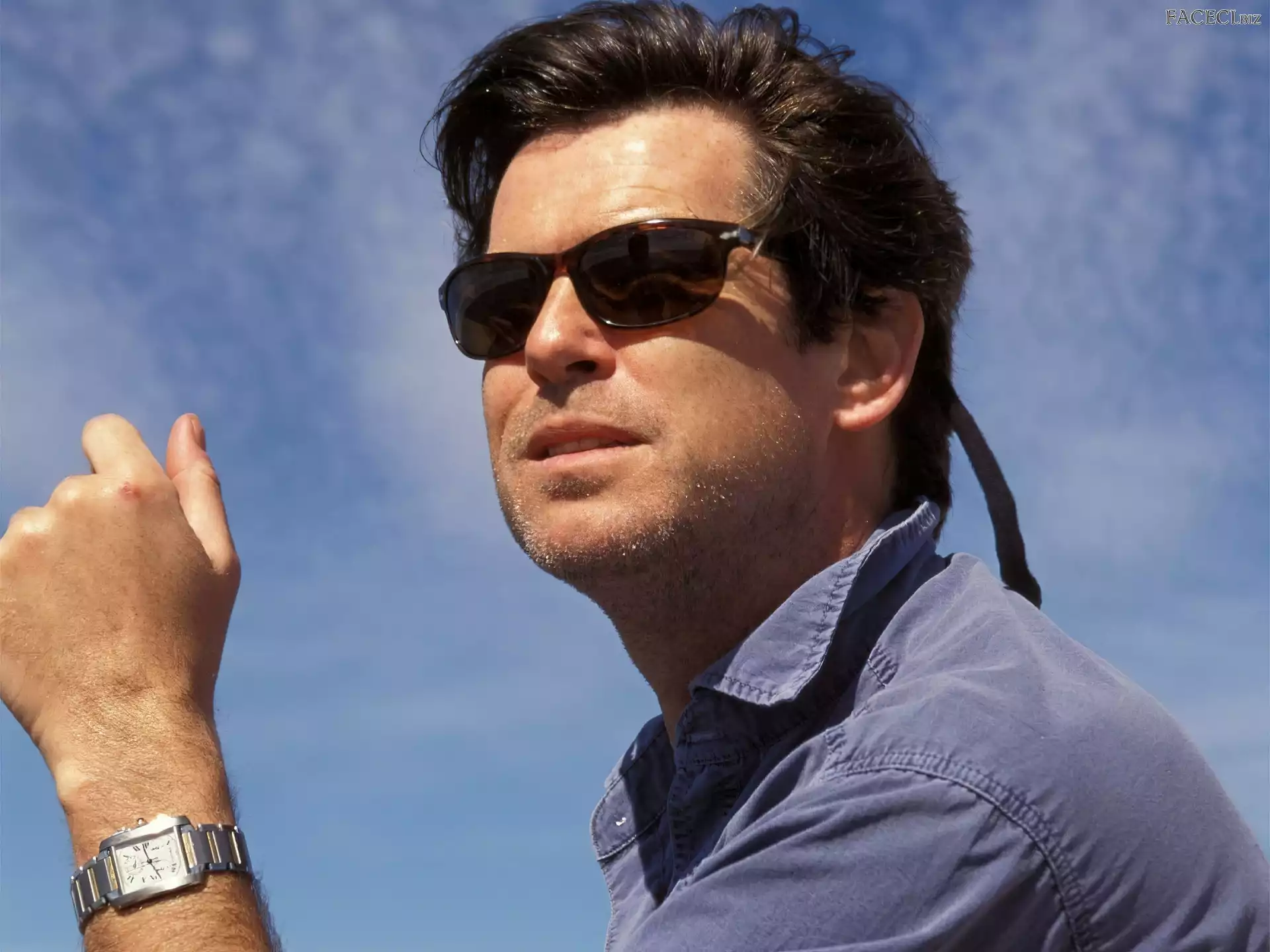 Pierce Brosnan, Niebieska, Okulary, Koszula