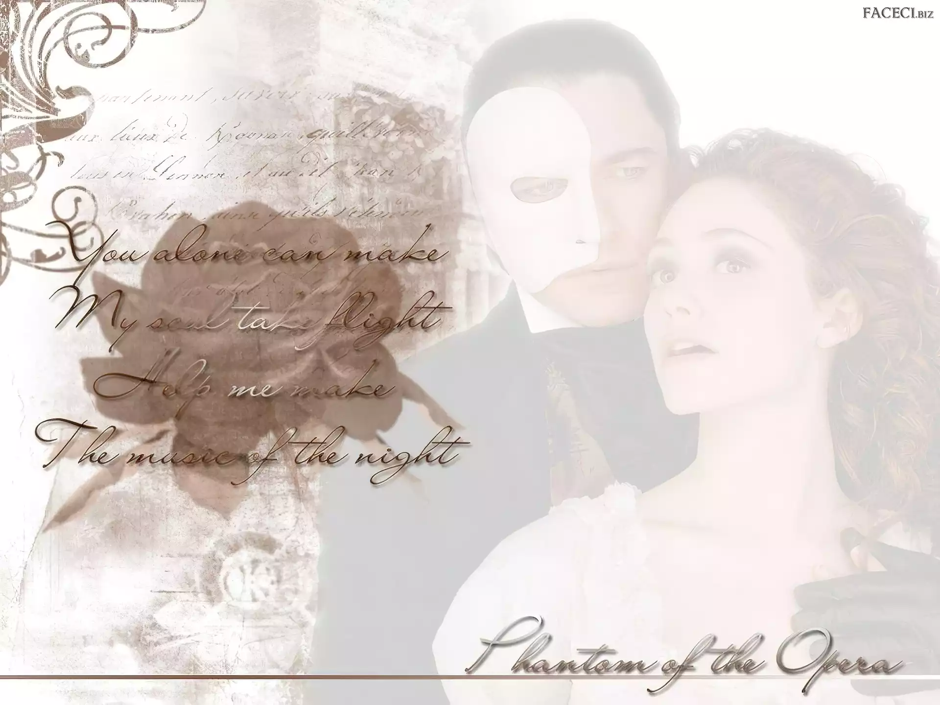 Emmy Rossum, Phantom Of The Opera, Gerard Butler, jasno, wiersz
